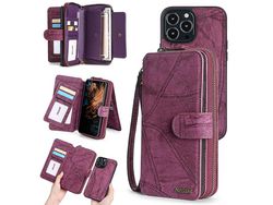 Megshi 004 Series For Iphone 12 / 12 Pro 6.1 Inch Detachable Zipper Wallet Pu Leather Phone Cover With Standwine Red