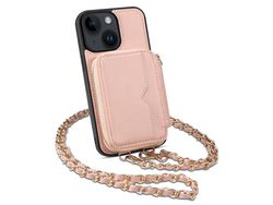 For Iphone 14 Plus Shoulder Strap Phone Bag Cell Phone Cover Kickstand Wallet Pu Leathertpu Phone Caserose Gold