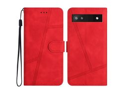 For Google Pixel 7A Anti-Drop Cover Imprinted Line Skin-Touch Pu Leather Phone Shell With Wallet Standred