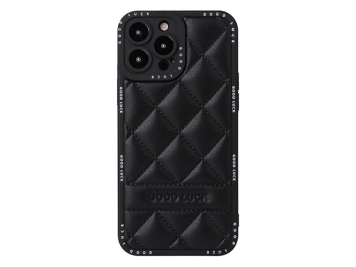 For Iphone 14 Pro Pu Leather Pc Tpu Phone Cover Full Body Protection Rhombic Grid Texture Phone Caseblack
