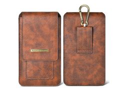Puloka Anti-Scratch Smartphone Pouch Belt Loop Waist Bag Card Carrying Bag For Cell Phones Under 7.4 Inchbrown