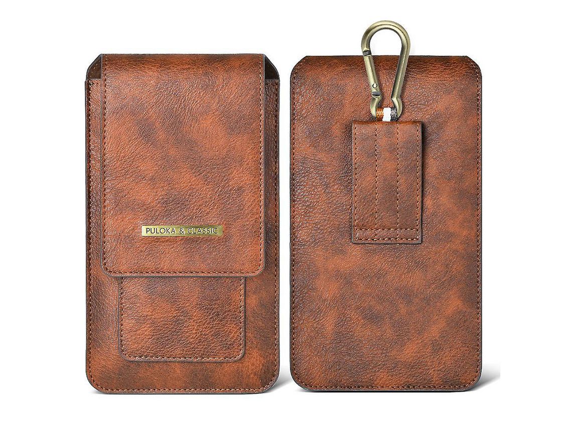 Puloka Anti-Scratch Smartphone Pouch Belt Loop Waist Bag Card Carrying Bag For Cell Phones Under 7.4 Inchbrown
