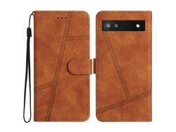 For Google Pixel 7A Anti-Drop Cover Imprinted Line Skin-Touch Pu Leather Phone Shell With Wallet Standbrown