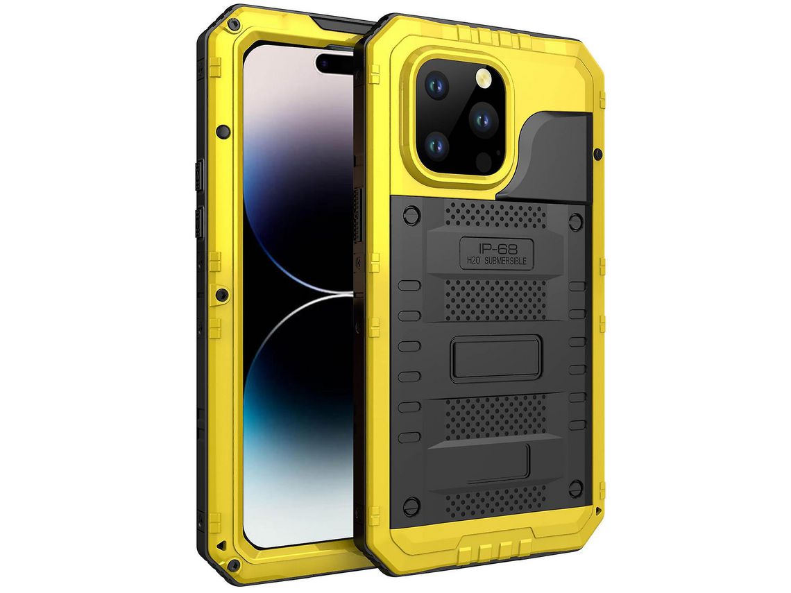 For Iphone 14 Pro Ip68 Waterproof Drop-Proof Cover Metal Silicone Shockproof Phone Sealed Caseyellow