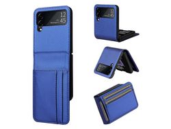 For Samsung Galaxy Z Flip4 5G Carbon Fiber Texture Card Holder Full Protection Cover Folding Phone Caseblue