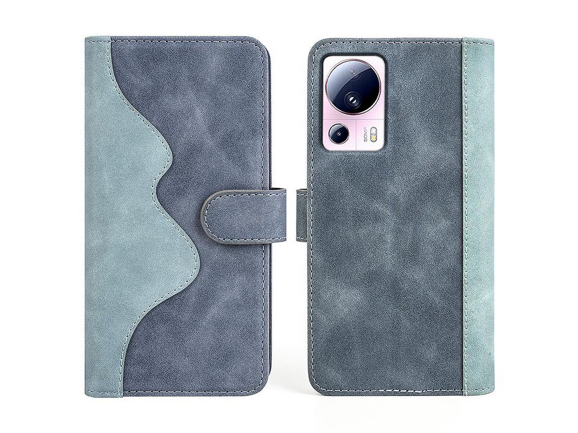 For Xiaomi 13 Lite / Civi 2 5G Dual Color Splicing Shockproof Cover Leather Wallet Stand Phone Caseblue