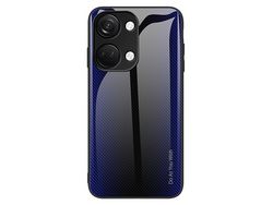For Oneplus Ace 2V Carbon Fiber Texture Anti-Scratch Cover Tempered Glass Back Soft Frame Phone Casedark Blue
