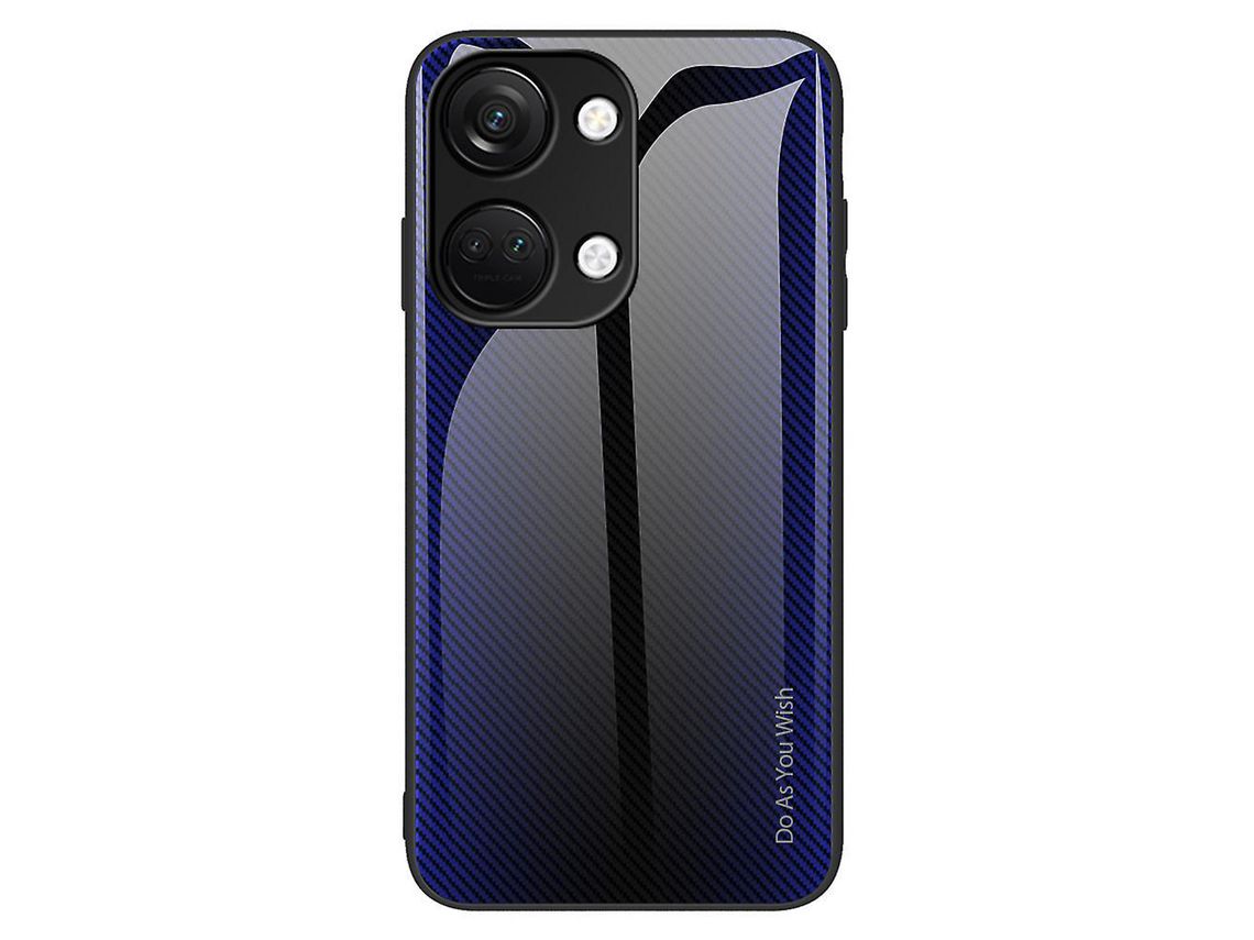 For Oneplus Ace 2V Carbon Fiber Texture Anti-Scratch Cover Tempered Glass Back Soft Frame Phone Casedark Blue