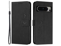Stand Shell For Google Pixel 8 Pro Heart Shape Imprinted Pu Leather Phone Wallet Anti-Drop Flip Caseblack