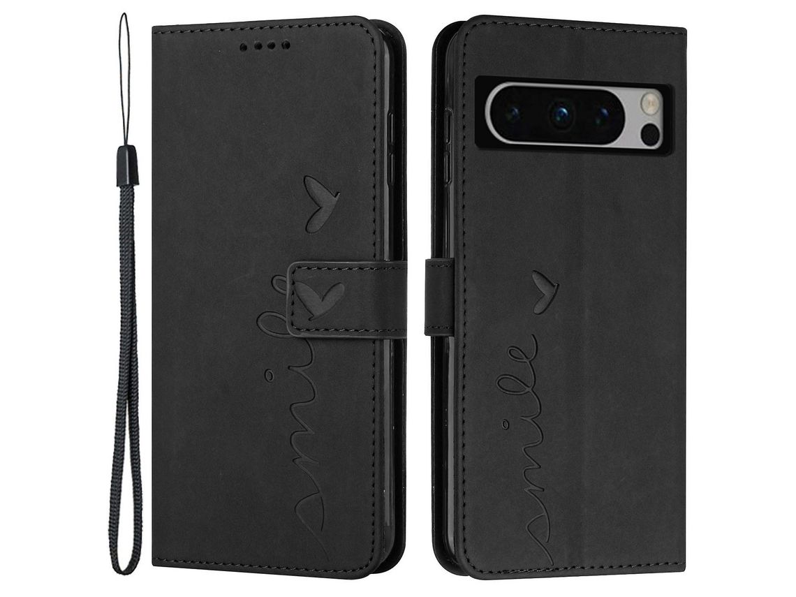 Stand Shell For Google Pixel 8 Pro Heart Shape Imprinted Pu Leather Phone Wallet Anti-Drop Flip Caseblack