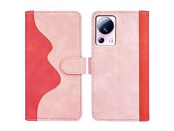 For Xiaomi 13 Lite / Civi 2 5G Dual Color Splicing Shockproof Cover Leather Wallet Stand Phone Casepink
