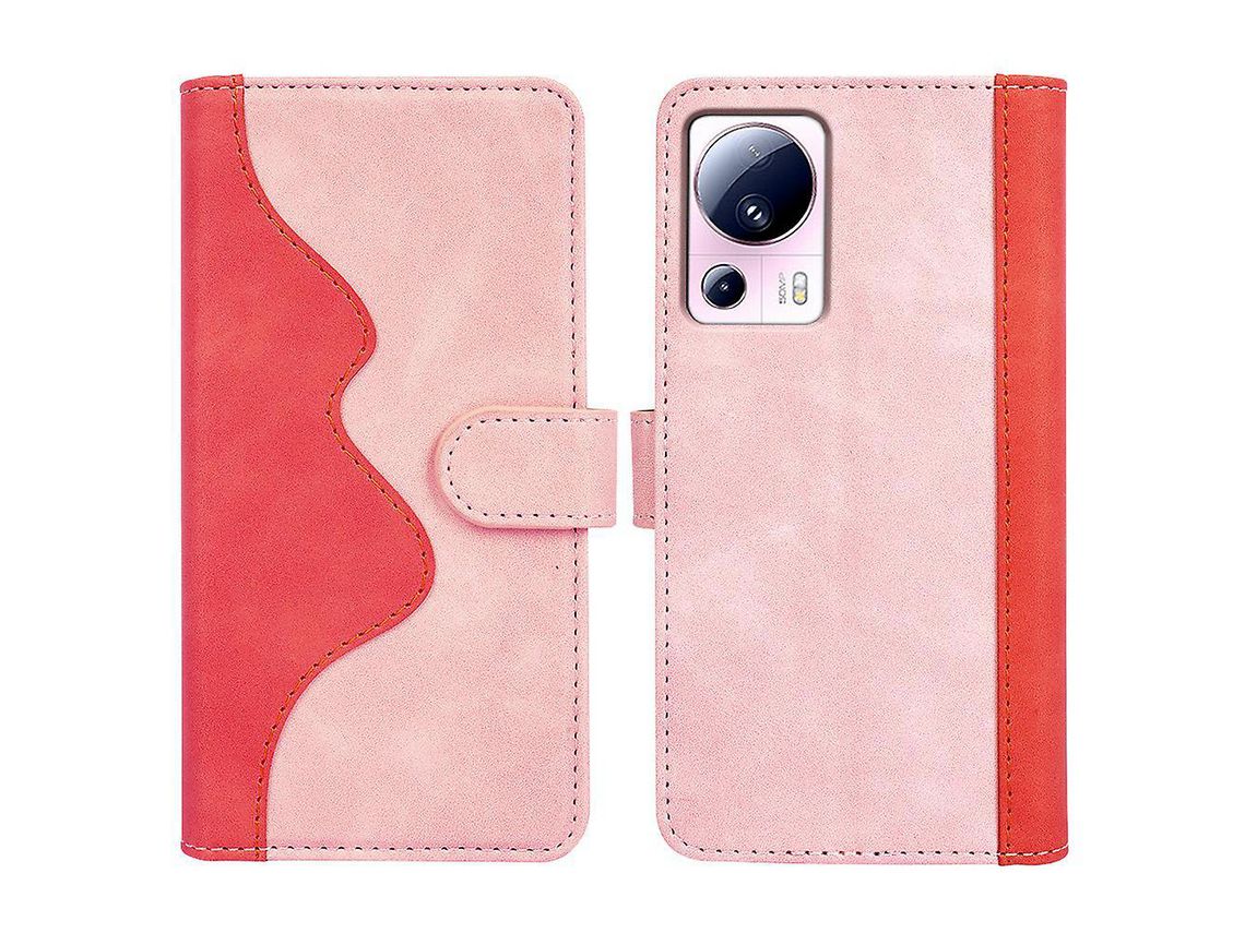 For Xiaomi 13 Lite / Civi 2 5G Dual Color Splicing Shockproof Cover Leather Wallet Stand Phone Casepink