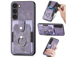 For Samsung Galaxy S23 Card Holder Pu Leatherpctpu Cover With Ring Kickstand Phone Caselight Purple