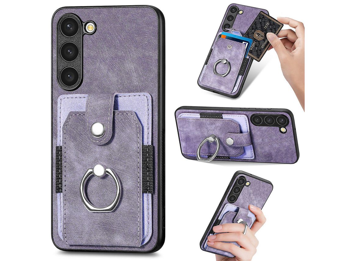 For Samsung Galaxy S23 Card Holder Pu Leatherpctpu Cover With Ring Kickstand Phone Caselight Purple