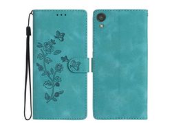 For Sony Xperia L1 Flower Imprint Cover Leather Wallet Stand Shockproof Cell Phone Casesky Blue