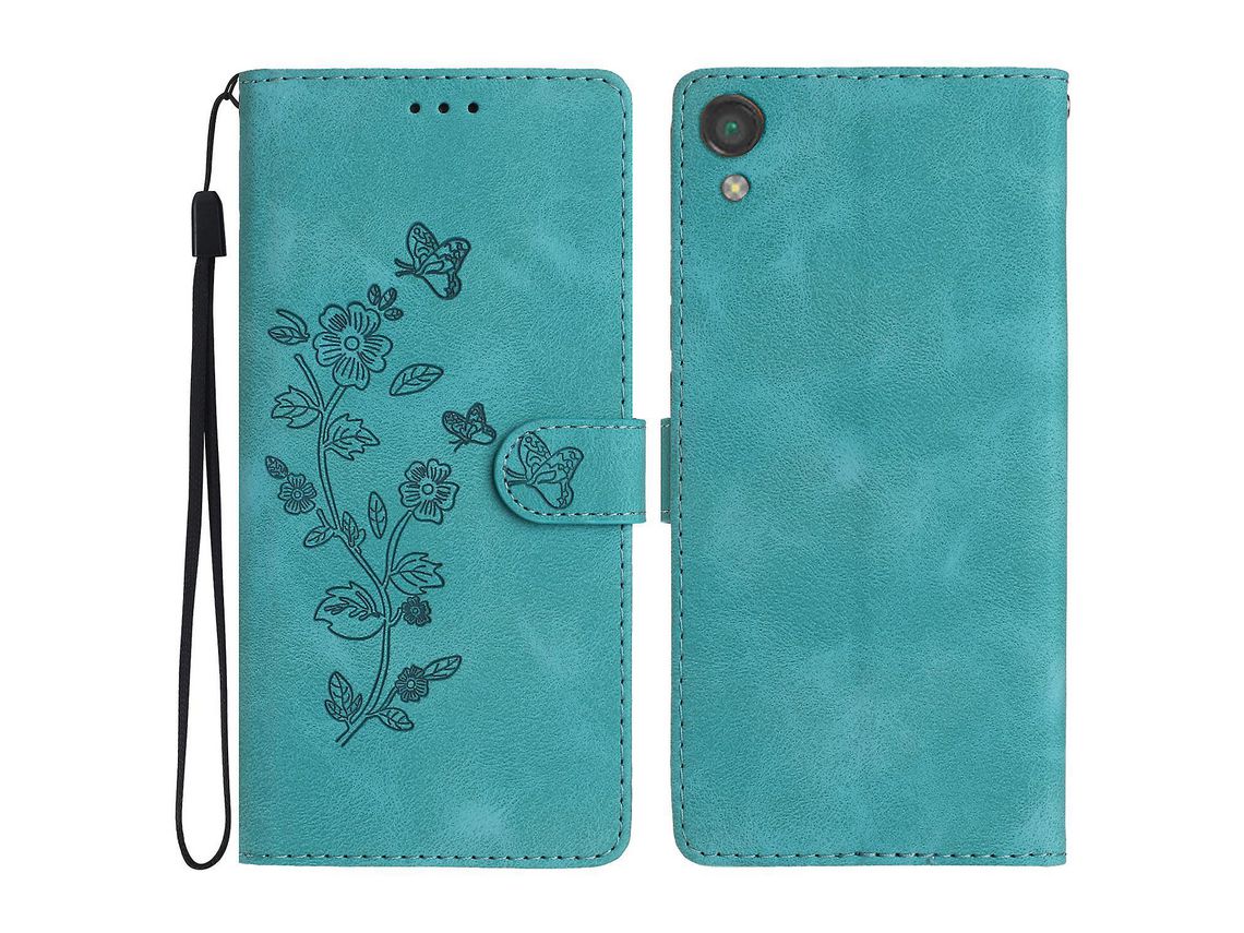 For Sony Xperia L1 Flower Imprint Cover Leather Wallet Stand Shockproof Cell Phone Casesky Blue