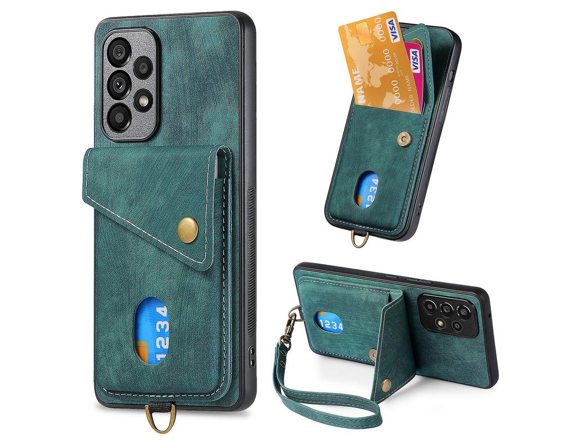 For Samsung Galaxy A53 5G Kickstand Phone Cover Card Holder Pu Leatherpctpu Casegreen