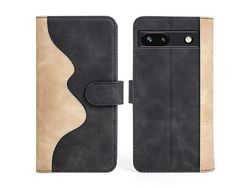 For Google Pixel 7A Leather Wallet Shockproof Phone Cover Dual Color Splicing Flip Stand Caseblack