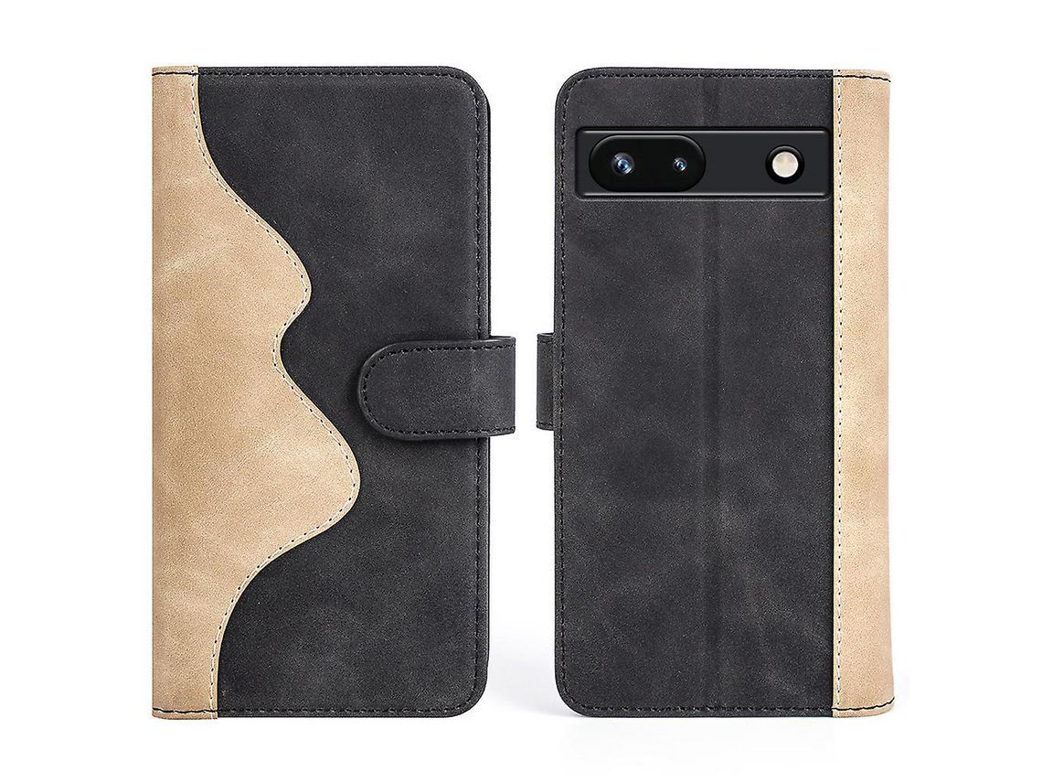 For Google Pixel 7A Leather Wallet Shockproof Phone Cover Dual Color Splicing Flip Stand Caseblack