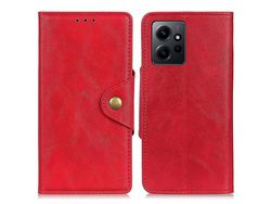 For Xiaomi Redmi Note 12 4G Brass Buckle Leather Phone Cover Stand Wallet Cell Phone Casered