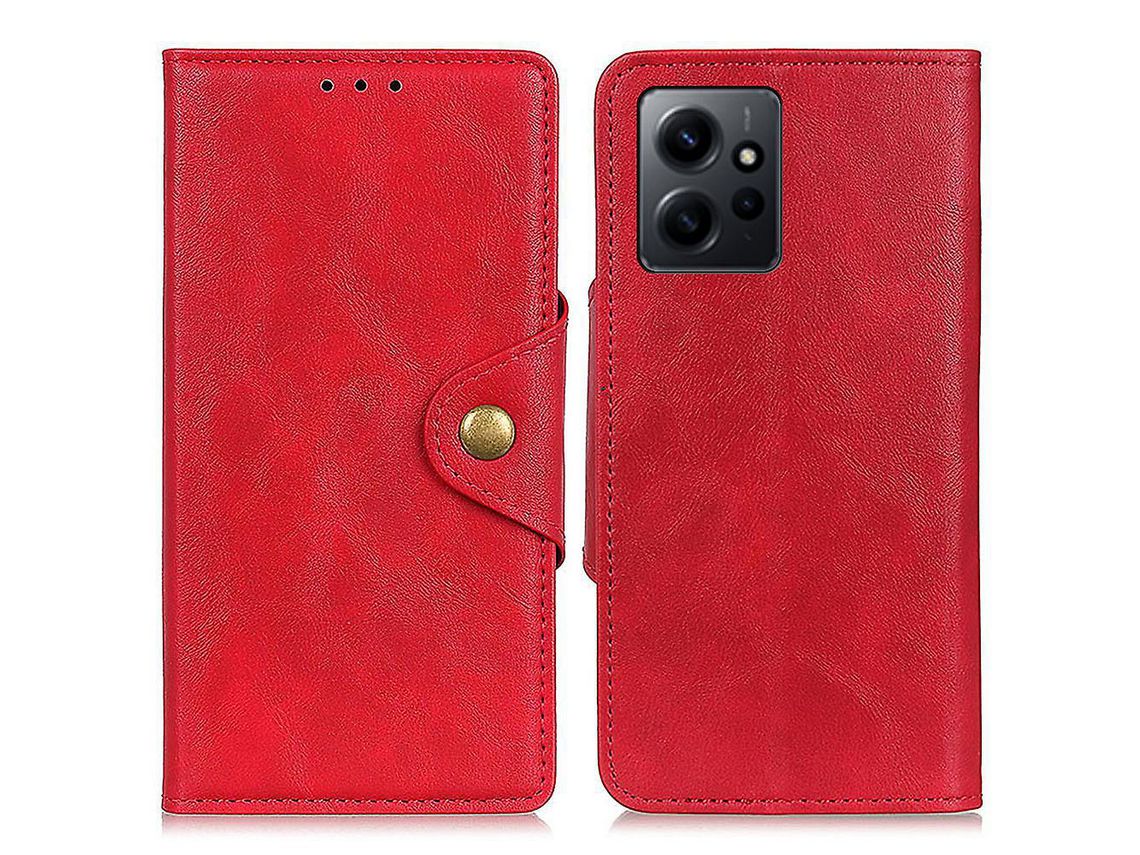 For Xiaomi Redmi Note 12 4G Brass Buckle Leather Phone Cover Stand Wallet Cell Phone Casered