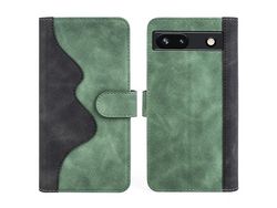 For Google Pixel 7A Leather Wallet Shockproof Phone Cover Dual Color Splicing Flip Stand Casegreen