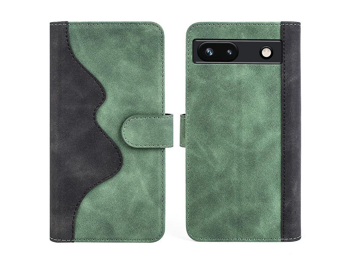 For Google Pixel 7A Leather Wallet Shockproof Phone Cover Dual Color Splicing Flip Stand Casegreen