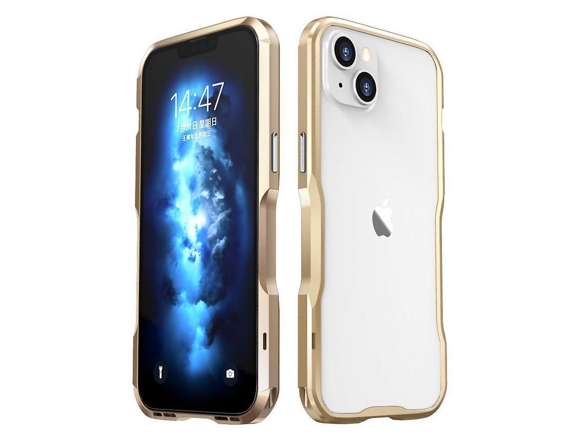 Luphie For Iphone 14 Plus Drop-Proof Frame Mobile Phone Metal Protective Bumper Casegold