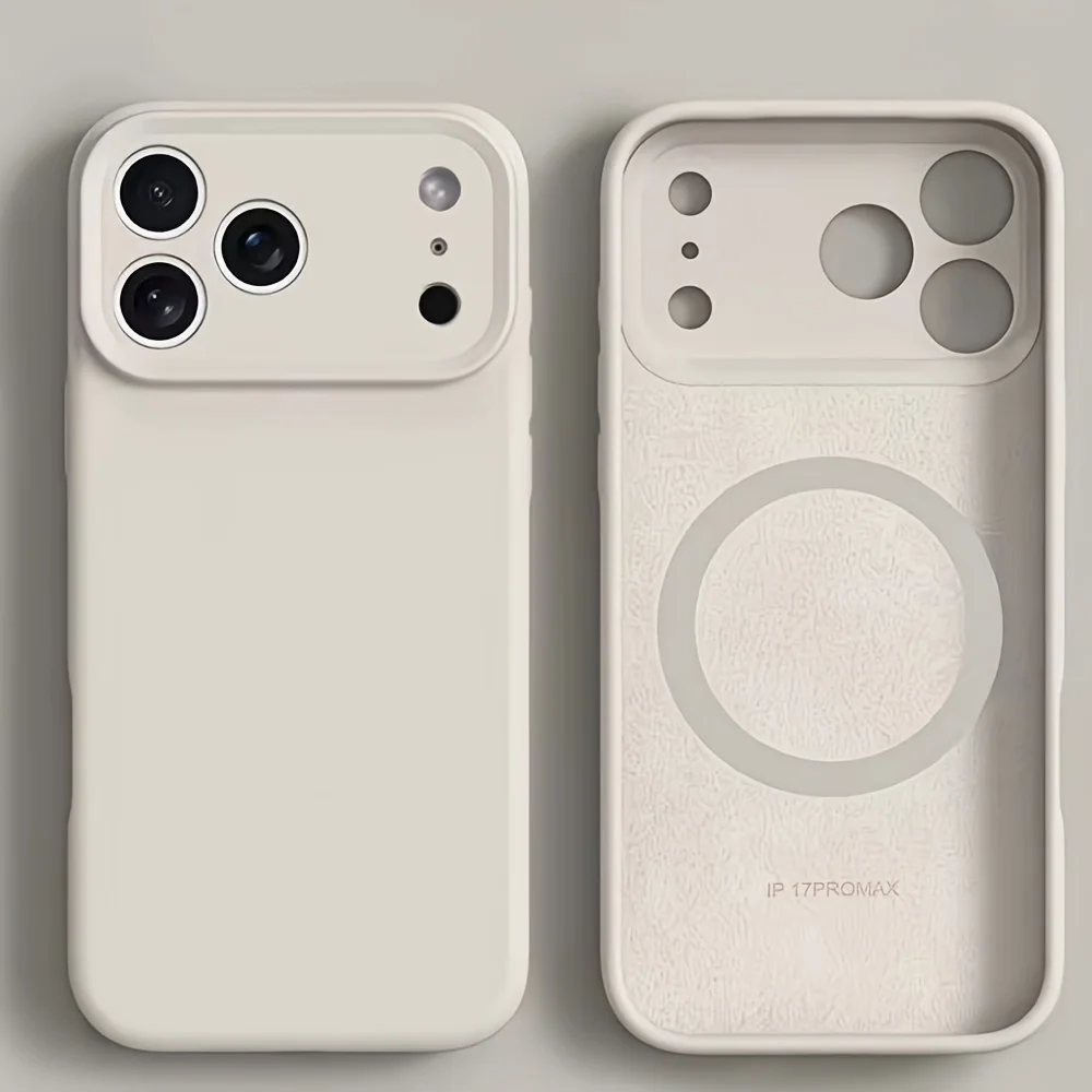Capa Magnética De Silicone Líquido (marrom Claro) Para Iphone 14 Plus, Compatível Com Carregamento Sem Fio Magsafe.