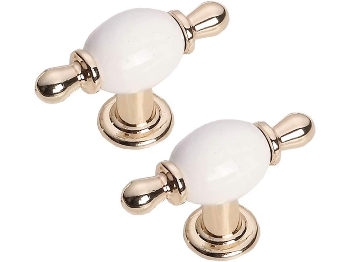 Conjunto De 2 Puxadores Cerâmica Dourados Para Armários Banheiro, Cozinha E Guarda Roupas, Ideais Para Gavetas, Cômodas