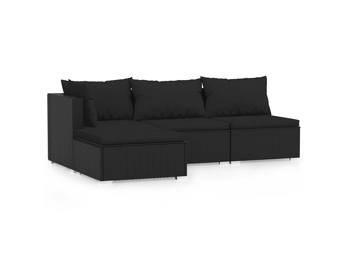 Maison Exclusive - 4 Pcs Conjunto Lounge De Jardim C/ Almofadões Vime Pe Preto