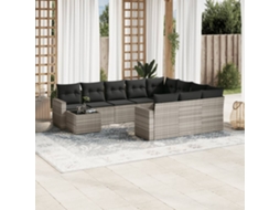 Vidaxl 11 Pcs Conjunto Sofás De Jardim C/ Almofadões Vime Pe Cinzento