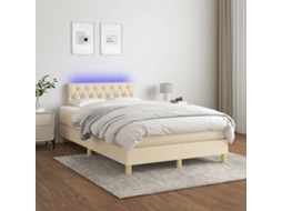 Vidaxl Cama Box Spring C/ Colchão E Led 120x200 Cm Tecido Cor Creme
