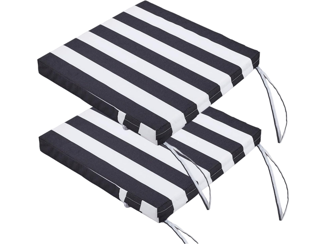 Almofadas Para Área Externa Em Preto E Branco, 2 Almofadas Para Cadeiras De Jardim, Impermeáveis E Resistentes Ao