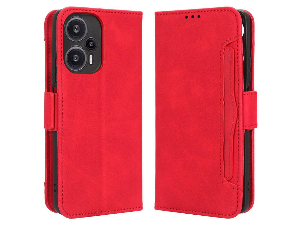 Capa para Xiaomi Redmi Note 12 Turbo Leather Wallet Phone Case Multiple Card Slots Stand Phone CoverRed
