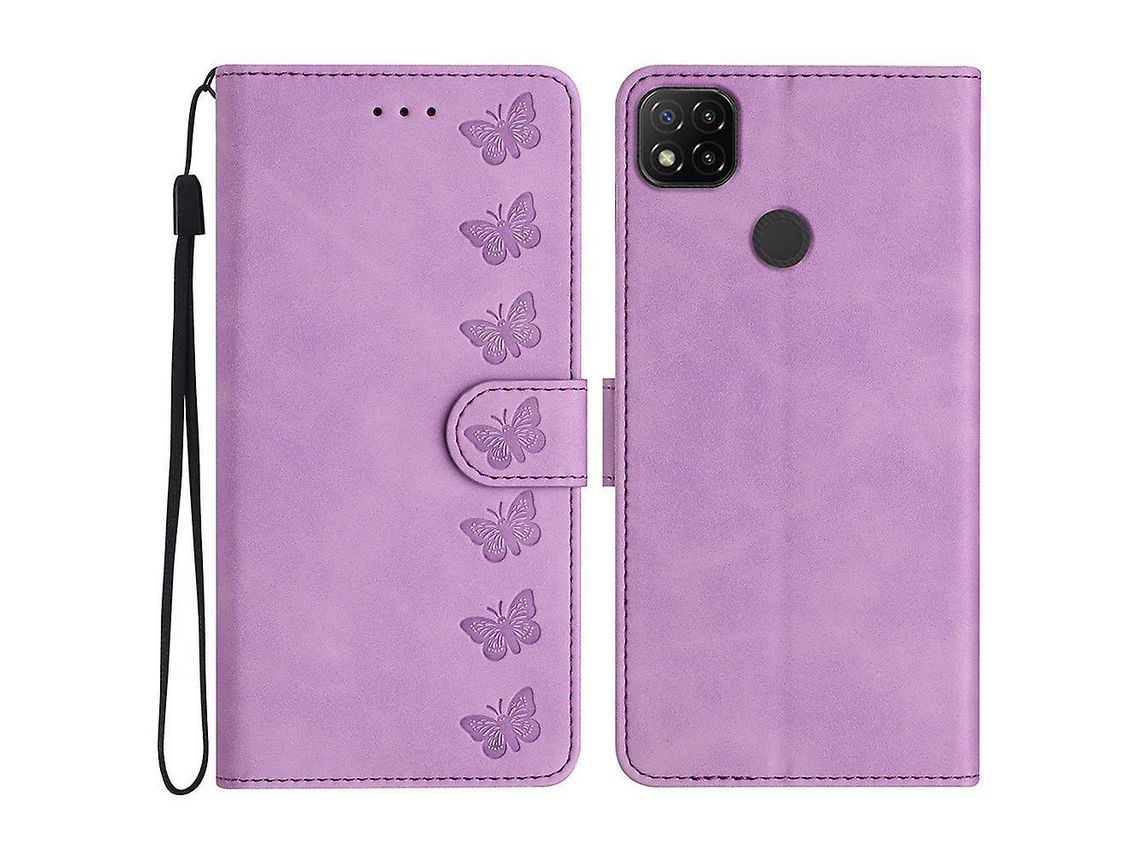 Capa para Xiaomi Redmi 10a Imprinted Butterfly Phone Case Leather Wallet Flip Stand Phone CoverPurple