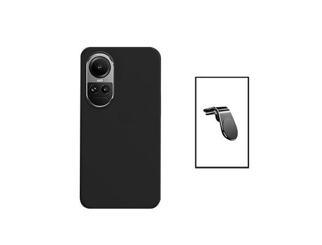 Kit Suporte de Carro Magnético L Capa Proteção Traseira Silicone para Oppo Reno10 Pro Preto