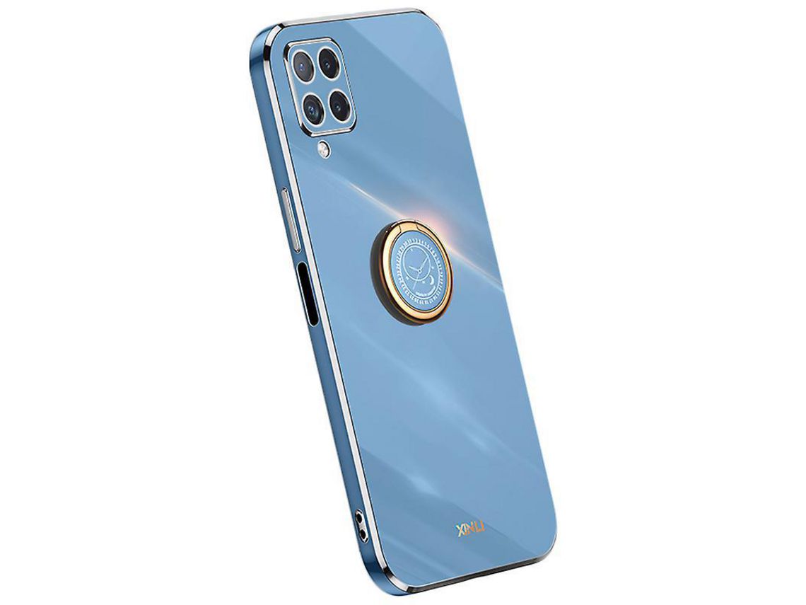 Capa para Samsung Galaxy A12, Electroplating Golden Edge Ring Kickstand Case Soft T