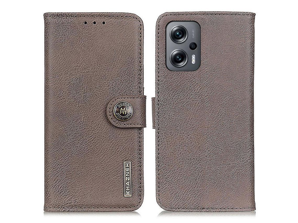 Capa para Xiaomi Redmi Note 12 Turbo Stand Wallet Leather Case Cowhide Texture Phone CoverKhaki