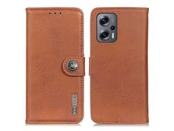 Capa para Xiaomi Redmi Note 12 Turbo Stand Wallet Leather Case Cowhide Texture Phone CoverBrown