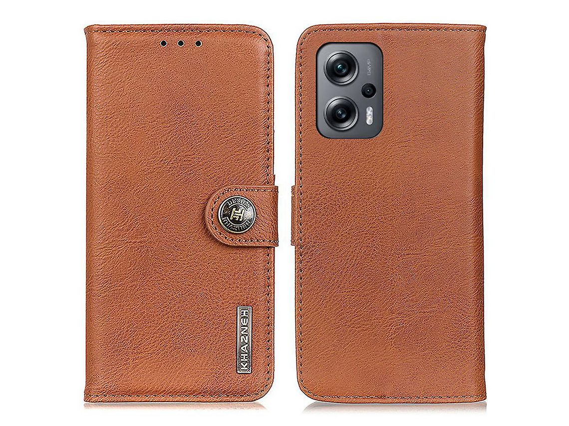Capa para Xiaomi Redmi Note 12 Turbo Stand Wallet Leather Case Cowhide Texture Phone CoverBrown
