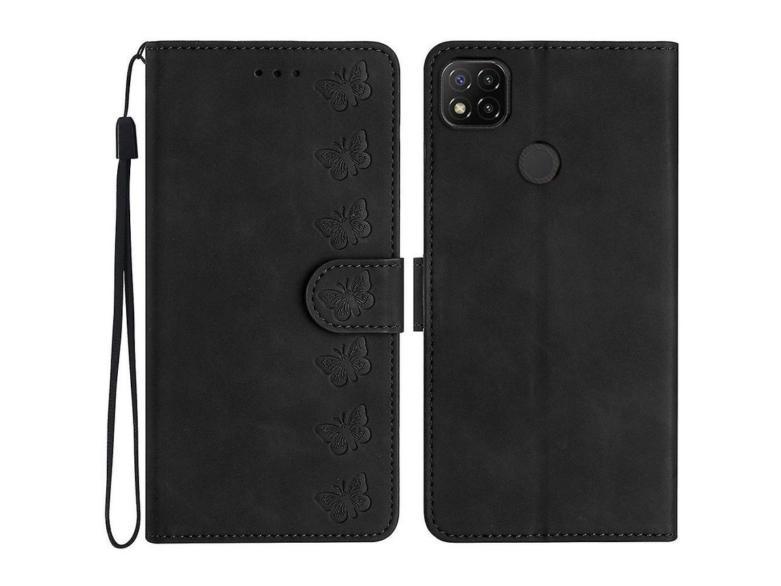 Capa para Xiaomi Redmi 10a Imprinted Butterfly Phone Case Leather Wallet Flip Stand Phone CoverBlack