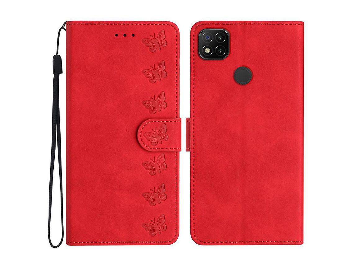 Capa para Xiaomi Redmi 10a Imprinted Butterfly Phone Case Leather Wallet Flip Stand Phone CoverRed