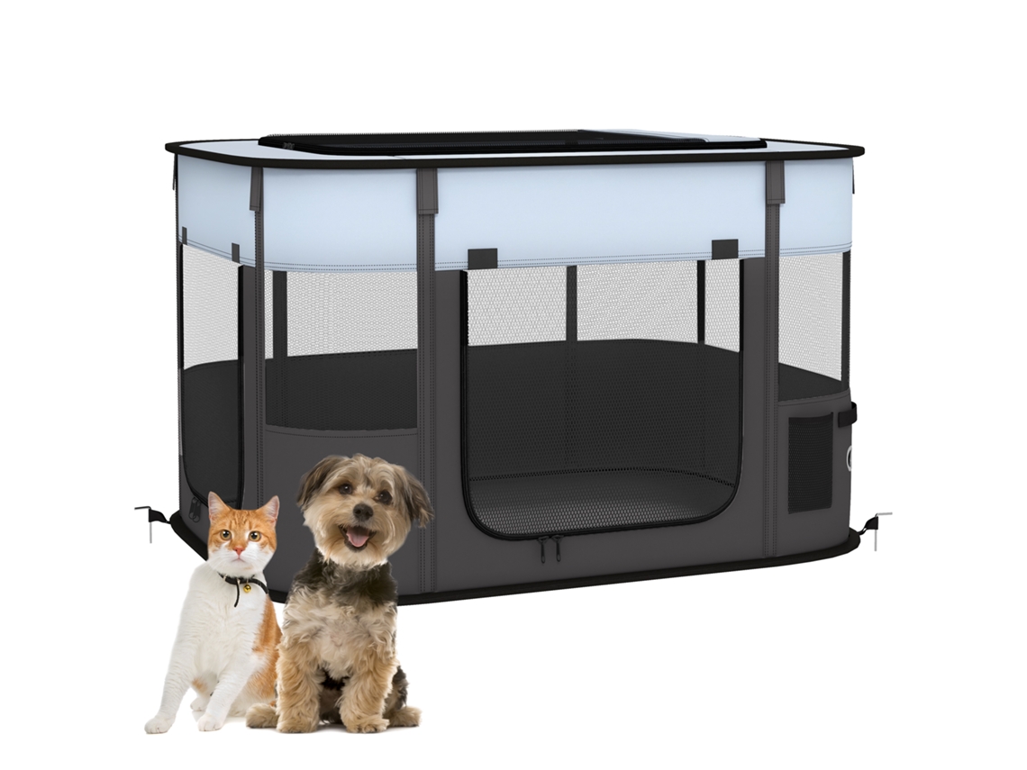 Cercado Dobrável , Gatos E Pequenos Animais, Feito De Tecido Oxford Com Espaço Para Armazenamento, 84 X 64 X 53 Cm, Cinza E Preto.
