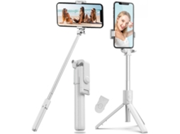 Selfie Stick ZYBLSSBB com tripé, Bluetooth 4 em 1, alumínio, controle remoto, giratório 360°, branco