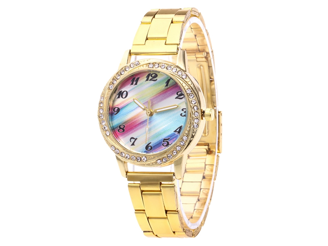 Relógio de Pulso Casal de Quartzo com Pulseira de Aço Estilo Simples Dial Redondo Dourado