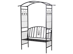 Arco para Plantas com Banco,banco de Jardim,arco de Portão,treliça,suporte para Plantas,cobertura de Arco Metálica Preta 154x60x205cm BTFORUS