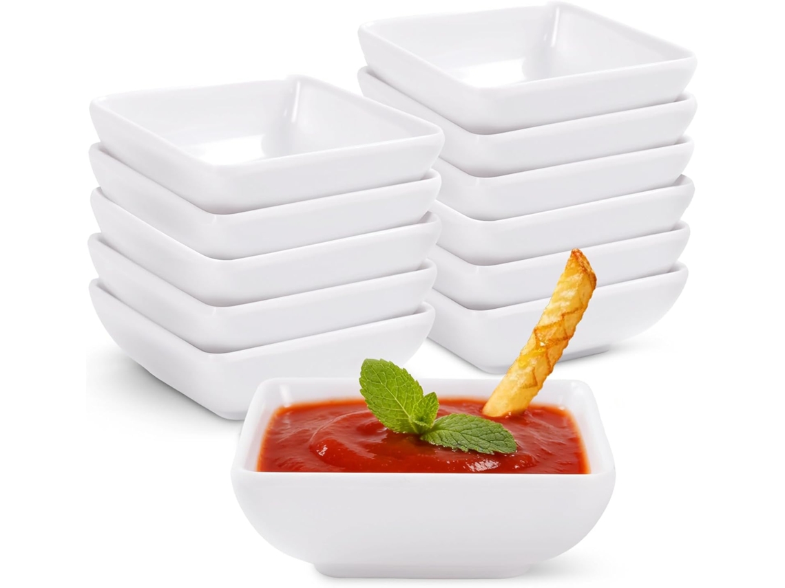 Conjunto 12 Taças Para Molhos - Taças Quadradas Mini - Para Molhos, Fruta E Snacks - Plástico - Branco