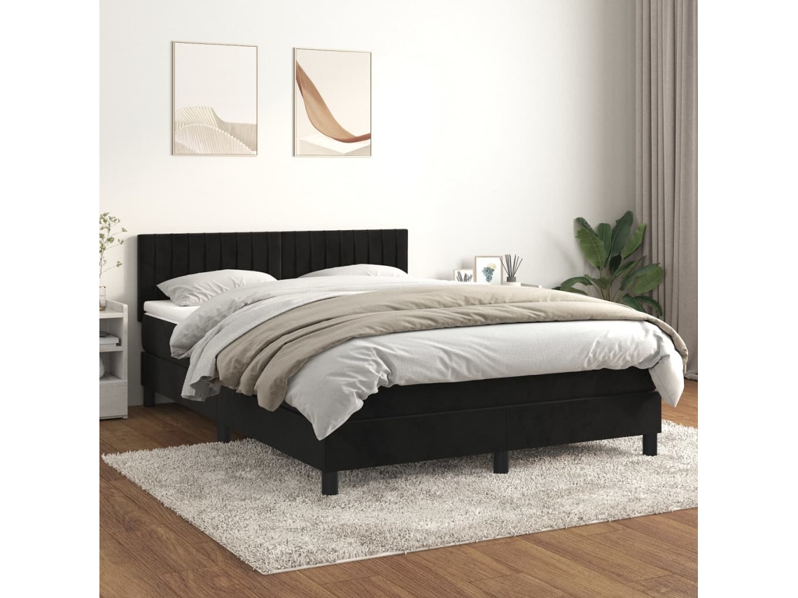 Vidaxl Cama Com Molas/colchão 140x190 Cm Veludo Preto