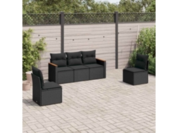 Vidaxl 5 Pcs Conjunto Sofás De Jardim Com Almofadões Vime Pe Preto